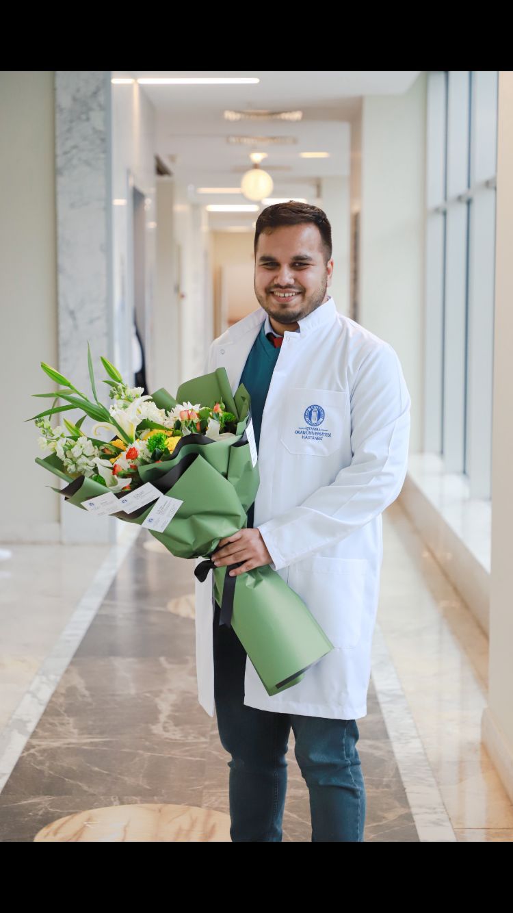 Dr. Md Al Araf Hussain in a white coat at Istanbul Okan University Hospital